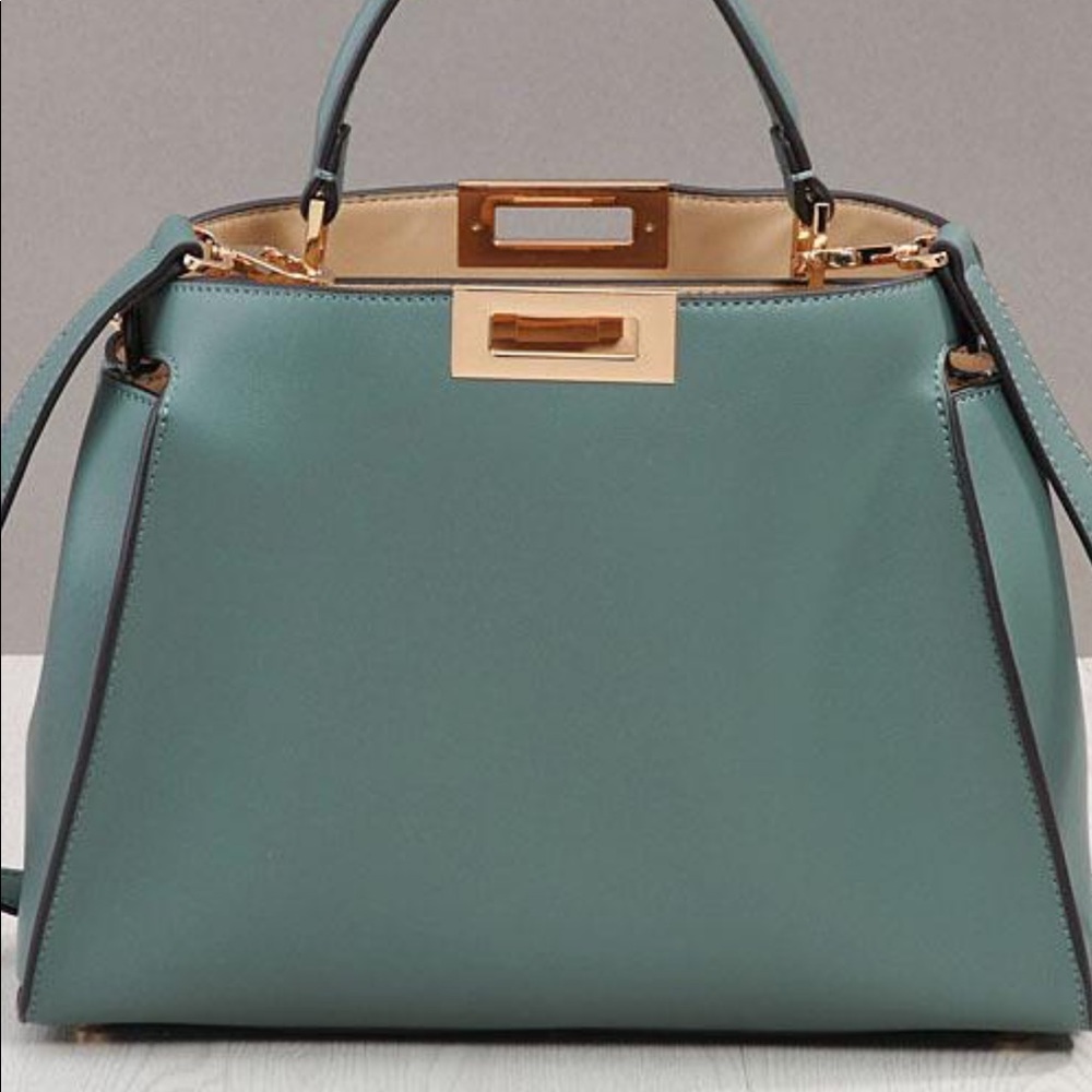 Leather peekaboo top handle bag